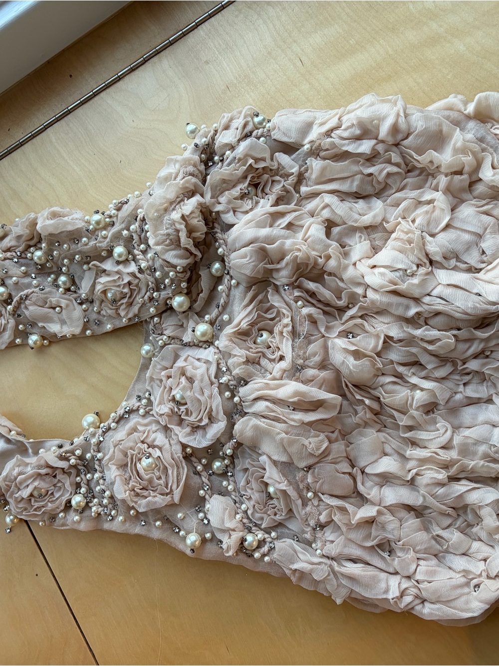 Alice + Olivia Blush Pearl & Rosette Ruffle Hobo Bag - Picture 2 of 3
